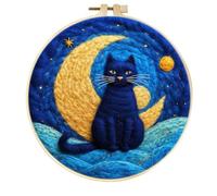 AMBATTERY Needle Felting Kits Cartoon Cat and Moon Needle Felting Kit Starter Craft Kits for Adults，Needles Painting Supplies for DIY and Decoration 20x20cm