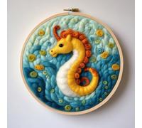 AMBATTERY Needle Felting Kits Cartoon Seahorse Animal DIY Wool Felting Painting with Embroidery Frame Needle Wools Paintings Handmade for Home Wall Decor 20x20cm