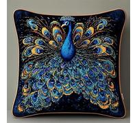 AMBATTERY Needlework Cushion Kit, Blue Peacock DIY Cross Stitch Cushion Kits Cross Stitch Kits for Adults 45X45cm Cushion Embroidery Kit 11ct Decoration Embroidery Pillow Case