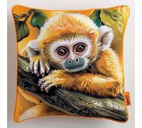AMBATTERY Pre-Printed Cross Stitch Pillow, Monkeys on a Branch Throw Pillow 45X45cm Needlepoint Craft Set Embroidery Cushion Kit pre Printed Handmade Cushion Cover Kit