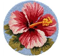 AMBATTERY Round Latch Hook Kits Pre-Printed Rug,Hibiscus Flowers