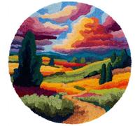AMBATTERY Round Shape Latch Hook Kits Rug,Pastoral Scenery