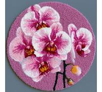 AMBATTERY Round Shape Latch Hook Kits Rug,Phalaenopsis Orchid Flowers