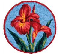 AMBATTERY Round Shape Latch Hook Kits Rug,Red Flowers