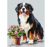 AMBATTERY Rug Making Kit for Adults Bernese Mountain Dogs and Flowers DIY Latch Hook Rug Kit for Adults Bedroom Rectangular Mat,Living Cushion Embroidery Craft Set 31x45in