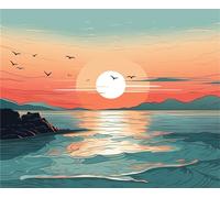 AMBATTERY Rug Making Kit For Adults Simple Sunset Landscape Latch Hook Rug Kits，Crochet Kit For Beginners，Rug Making Kits，Embroidery Sofa Cushion Rug， 21x29in