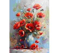 AMBATTERY Rug Making Kit Red Flowers in A Vase Latch Hook Kits Rugs Large for Adults Beginners,DIY Crochet Set，Tapestry Making Kit，Embroidery Sofa Cushion Carpet 35x46in