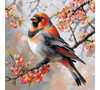 AMBATTERY Stamped Cross-Stitch Kit, Birds on The Branches Printed Canvas 45x45 Cm Cross Stitch Cushion Kits Needlework Kit for Beginners 11Ct Embroidery Pillow