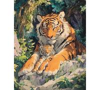 AMBATTERY Tapestry Kit Cartoon Tiger Animal Latch Hook Rug Kits for Adults Yourself Knotting Set with Hooks DIY Carpet Make Tapestry Home Doormat 31x63in