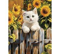 AMBATTERY Tapestry Kit Cat Animal and Sunflower Flowers DIY Latch Hook Rug Kits for Adults Beginners Large Carpet Making Kit Tapestry Knitting Set with Instructions 23x35in