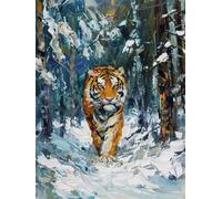 AMBATTERY Tapestry Kit Fantasy Tiger In Snow Printed Canvas Crochet Needlework Craft Rug Cushion Mat Tapestry Knitting Kits For Adults With Instructions 31x63in
