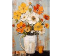 AMBATTERY Tapestry Kit Flowers in A Vase DIY Crochet Kit Embroidery Set Rug Making Canvas Kits Needlework Crafts for Home Decor 31x63in