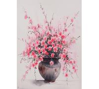 AMBATTERY Tapestry Kit Peach Blossoms in A Vase Latch Hook Rug Kits for Adults Beginners DIY Craft Doormat Carpet Making Kit Apestry Gift Home Decorations 21x29in