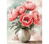 AMBATTERY Tapestry Kit Pink Peony Cross Stitch Rug Making Kit，Carpet Crochet Kits Embroidery Set Needlework Crafts for Home Decor 35x46in