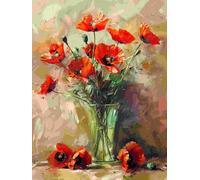AMBATTERY Tapestry Kit Red Flowers in A Vase DIY Rugs Set with Printed Canvas Floor Mat Crochet Yarn Embroidery Hook Latch Carpet Tapestry for Home Decoration 21x29in