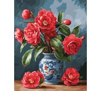 AMBATTERY Tapestry Kit Red Flowers in A Vase Latch Hook Rug Set Crochet Rugs Kit Cross Stitch Set DIY Crafts，Gifts，Doormat，Decoration Carpet Making Canvas 35x46in