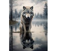 AMBATTERY Tapestry Kit Wild Wolf Animal Handmade Self Knotting Set，Large Latch Hook Rug，Pre-Printed Pattern Canvas Rug，Embroidery Craft For Adults 23x35in