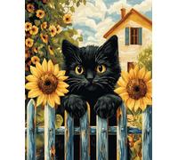 AMBATTERY Tapestry Kits for Adults Black Cat Animal and Sunflower Flowers DIY Latch Hook Rug Kits for Adults Beginners Large Carpet Making Kit Tapestry Knitting Set with Instructions 35x46in