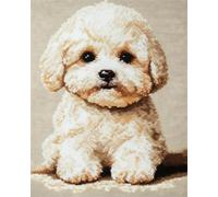 AMBATTERY Tapestry Kits for Adults Cartoon West Highland White Terrier Printed Canvas Crochet Needlework DIY Craft Rug Cushion Mat Tapestry Knitting Kits for Adults with Instructions 21x29in