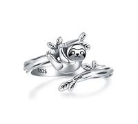 AMBCESSER 925 Sterling Silver Cute Animals Sloth Highland Cow Koala Bat Axolotl Butterfly Ring Adjustable Jewelry for Women Girls, Sterling Silver, No Gemstone