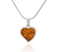 Ambedora 925 Sterling Silver with Baltic Amber Polished Silver Finish. with Nano Plating Heart Size M on 45-50 cm Chain, Jewellery Gifts for Women, Sterling Silver, Amber