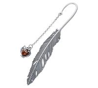 AMBEDORA Bookmark, Oxidised Sterling Silver, Round Baltic Amber in Cognac Colour, Silver Wise Owl Bookmark with Amber L. 11.5 cm