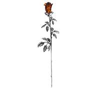 AMBEDORA Eternal Rose, Oxidised Sterling Silver, Hand Carved Amber Rose, Large Silver Eternal Rose with Amber Head in Cognac Colour