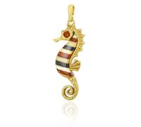 AMBEDORA Ladies Gold Plated Seahorse Pendant Colorful Baltic Amber Gold Plated Sterling Silver, Sterling Silver, Amber
