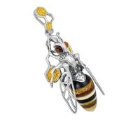AMBEDORA Large Bee Pendant - Colourful Baltic Amber - Oxidized Sterling Silver - MOD.04, Sterling Silver, Amber