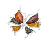AMBEDORA Polished Sterling Silver Colourful Baltic Amber Butterfly Fantasy Brooch, Sterling Silver, Amber