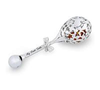 AMBEDORA Rattle for Boy or Girl, Polished Sterling Silver, Silver Stork Rattle with Engraving, Birthday Gift