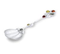 AMBEDORA Silver Spoon Andalusia with Amber, Polished Sterling Silver, Baltic Amber in Three Colours, L 10 cm