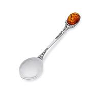 AMBEDORA Small Spoon for Boy or Girl, Sterling Silver Oxidised, Silver Spoon Patras with Amber, Christening Birthday Gift