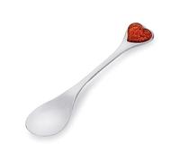 AMBEDORA Spoon Size M, Sterling Silver Polished Baltic Amber Heart Medium Silver Spoon with Amber Heart, Gift for Christening Wedding Anniversary Birthday Anniversary