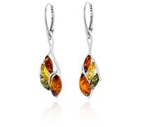 AMBEDORA Sterling Silver Earrings, Sabine Design with Baltic Amber, Polished Finish, 925 Metal Stamp, 1pcs