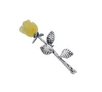 AMBEDORA Women’s Brooch, Oxidised Sterling Silver, Hand Carved Amber Rose, Small Silver Brooch with Milky Amber Rose, 3g