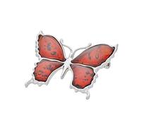 AMBEDORA Women’s Silver Brooch Large Butterfly with Amber, Polished Sterling Silver, Cognac Baltic Amber, Gift Set