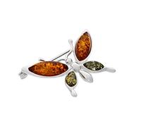 AMBEDORA Women’s Silver Butterfly Brooch with Amber, Polished Sterling Silver, Baltic Amber in Two Colors