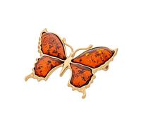 AMBEDORA Women's Gold Plated Large Butterfly Brooch with Amber, Cognac Baltic Amber, Sterling Silver, Gift Set