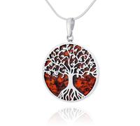 AMBEDORA Women's Large Necklace Celtic Tree of Life Mod.04 with Amber, Polished Sterling Silver, Baltic Amber in Cognac Colour, Silver Pendant on Chain, Sterling Silver, Amber