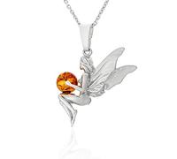 AMBEDORA Women's Necklace Elf with Amber Ball, Polished Sterling Silver, Baltic Amber in Cognac Colour, Silver Pendant with Chain