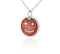AMBEDORA, Women's Necklace Keep Smiling Emotikon, Polished Sterling Silver, Baltic Amber in Cognac Colour, Silver Pendant with Chain
