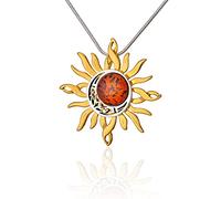 AMBEDORA Women's Necklace with Amber, Gold Plated Sterling Silver, Round Baltic Amber, Gold Plated Celtic Sun and Moon Pendant with Chain