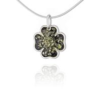 AMBEDORA Women's Necklace with Amber, Polished Sterling Silver, Baltic Amber in Green Colour, Silver Green Clover Pendant with Chain