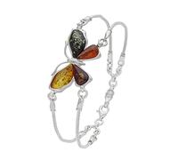 AMBEDORA, Women's Silver Chain Bracelet Colorful Butterfly with Amber, Polished Sterling Silver, Natural, Colorful Baltic Amber
