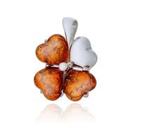 AMBEDORA Women's Silver Petal Clover Pendant with Amber, Sterling Silver Polished, Baltic Amber in Cognac Colour