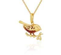 AMBEDORA Women's Sparrow S Necklace with Amber, Gold-Plated 925 Sterling Silver, Cognac Color Baltic Amber, Gold-Plated Pendant with Chain