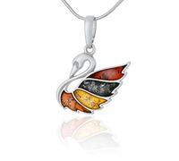 AMBEDORA Women's Swan Necklace with Amber, Polished Sterling Silver, Natural Colourfull Baltic Amber, Silver Pendant with Chain