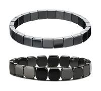 AMBEERT 2 PCS Hematite Bracelet, Hematite Bracelet for Men, Daily Wear for Confidence & Focus, Thoughtful Gift for Father Husband Boyfriend