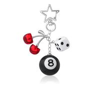 AMBEERT 8 Ball Keyring, Cherry Keying, Cherry Keychain, 8 Ball Black Ball Key Chain, Key Chain Pendant Accessories, Billiards Gift Souvenirs, Cherry Bag Pendant with Star for Men and Women